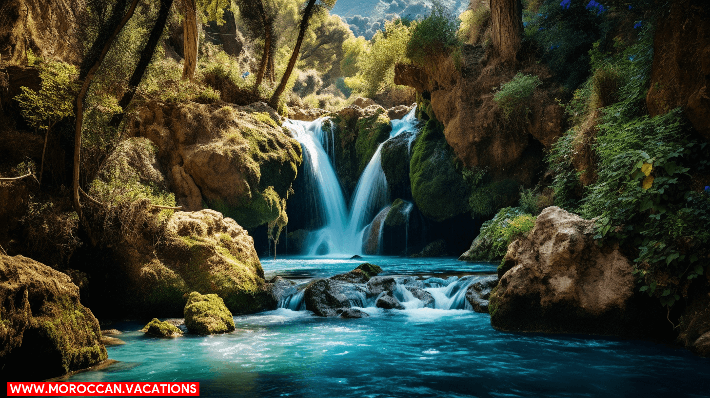 Majestic view of the Akchour Waterfalls with cascading beauty.