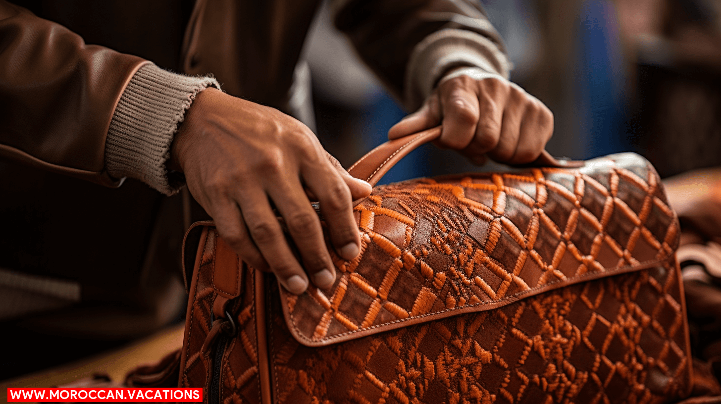 Exquisite luxury leather goods showcased in contemporary Moroccan setting
