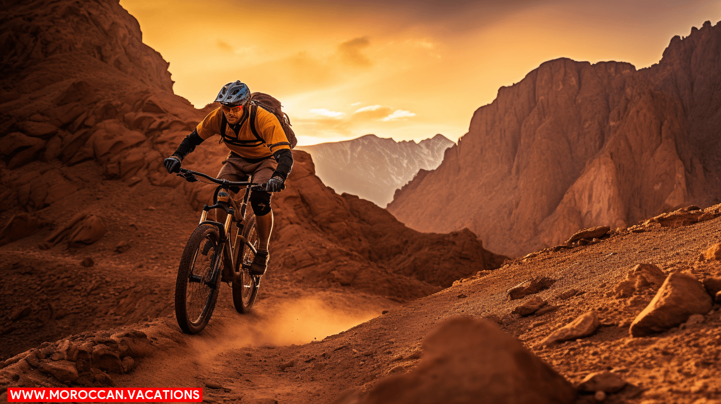 A person mountain biking down a rugged trail, experiencing the thrill of pedaling through nature's challenges.