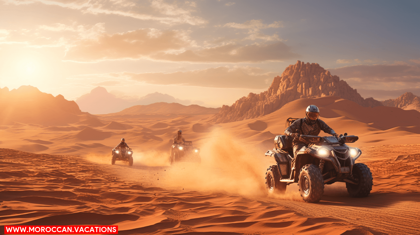 Navigating through sandy desert terrains with a clear blue sky overhead, showcasing the challenges and beauty of desert landscapes.