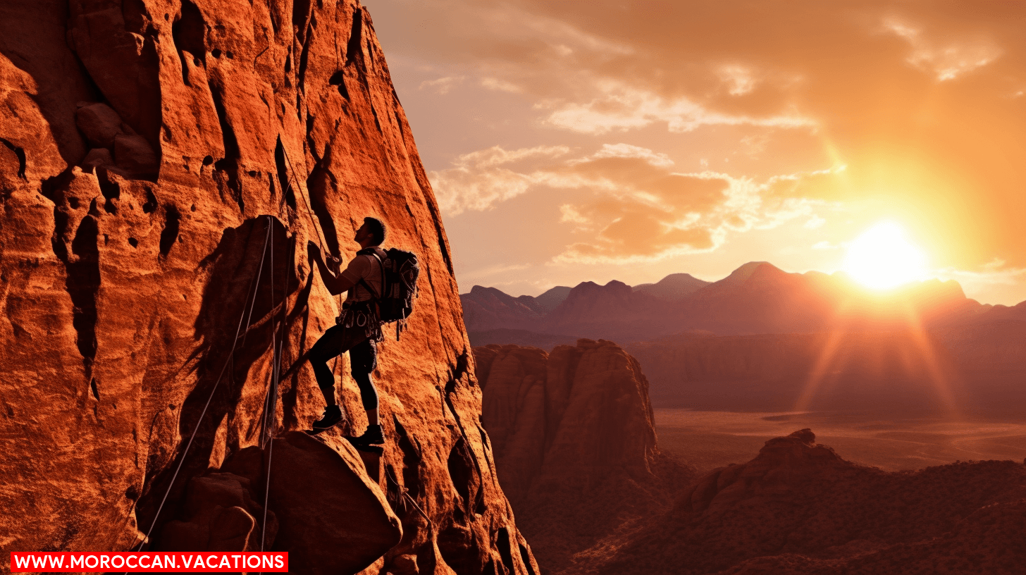 Rock climber ascending a steep cliff face, reaching new heights with determination and skill.