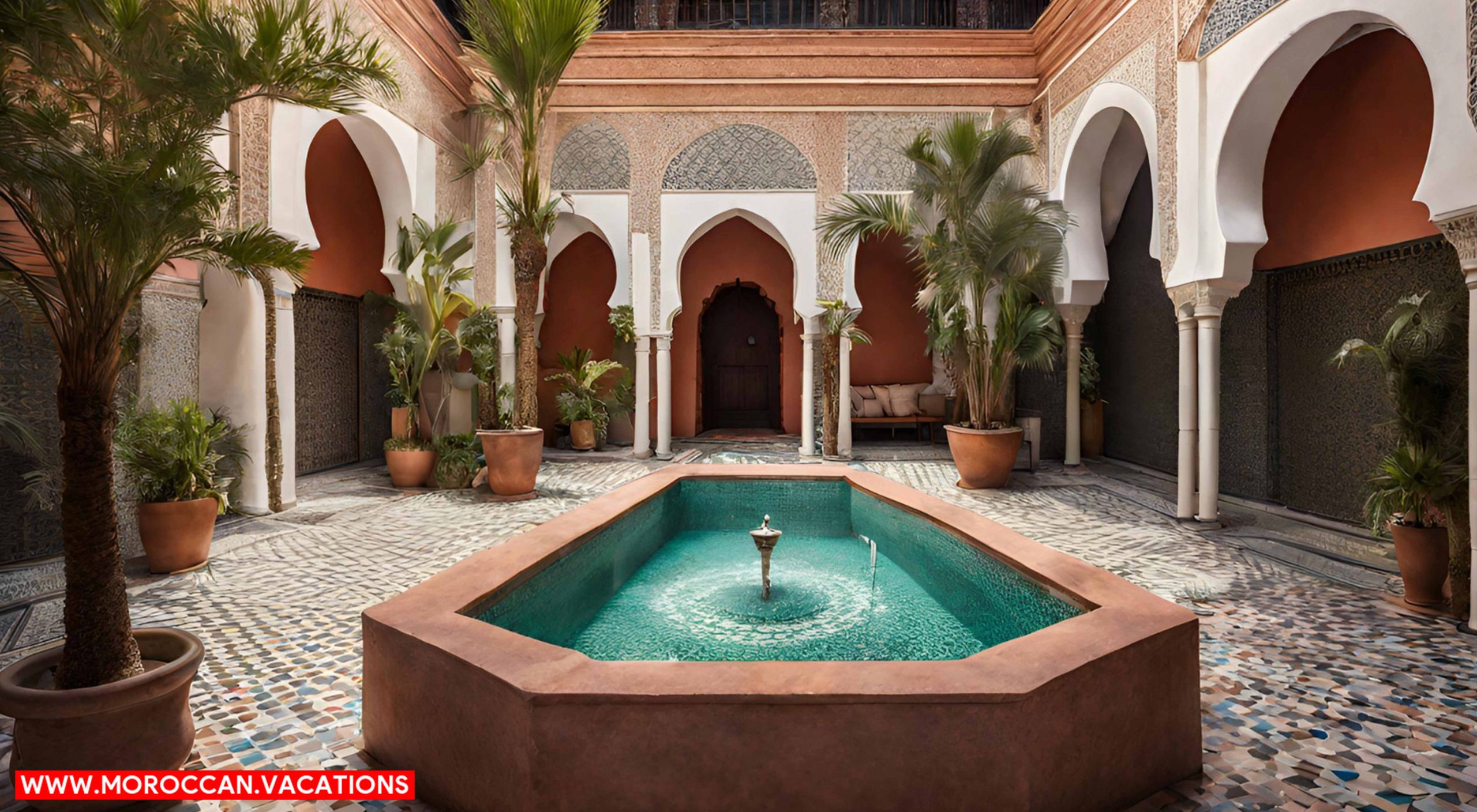 A traditional Marrakesh riad adorned with intricate zellige tiles.