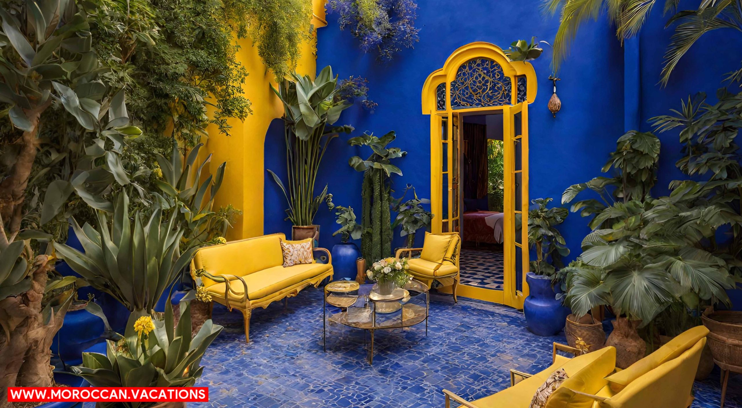 The tranquil charm of Majorelle's Blue Villa in the Majorelle Garden.