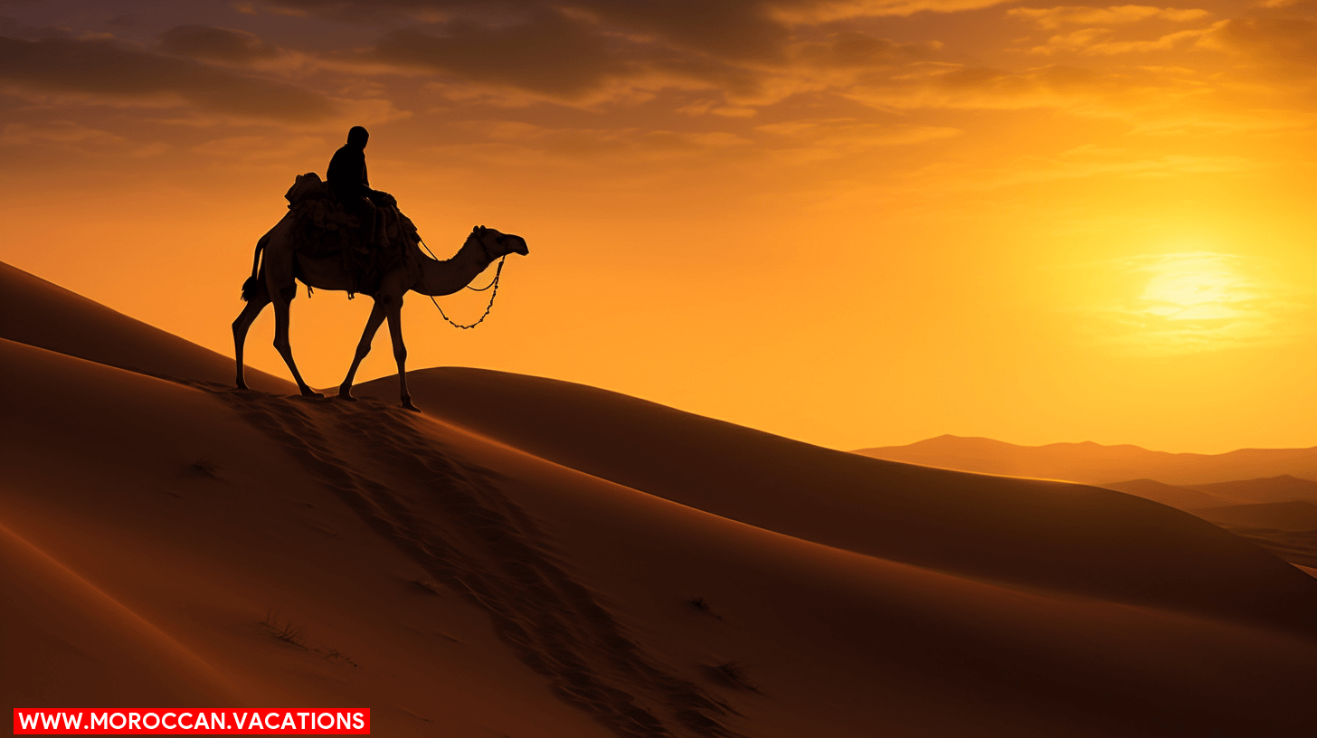 Group of friends laughing during a camel trekking adventure, creating memorable moments in the desert landscape.