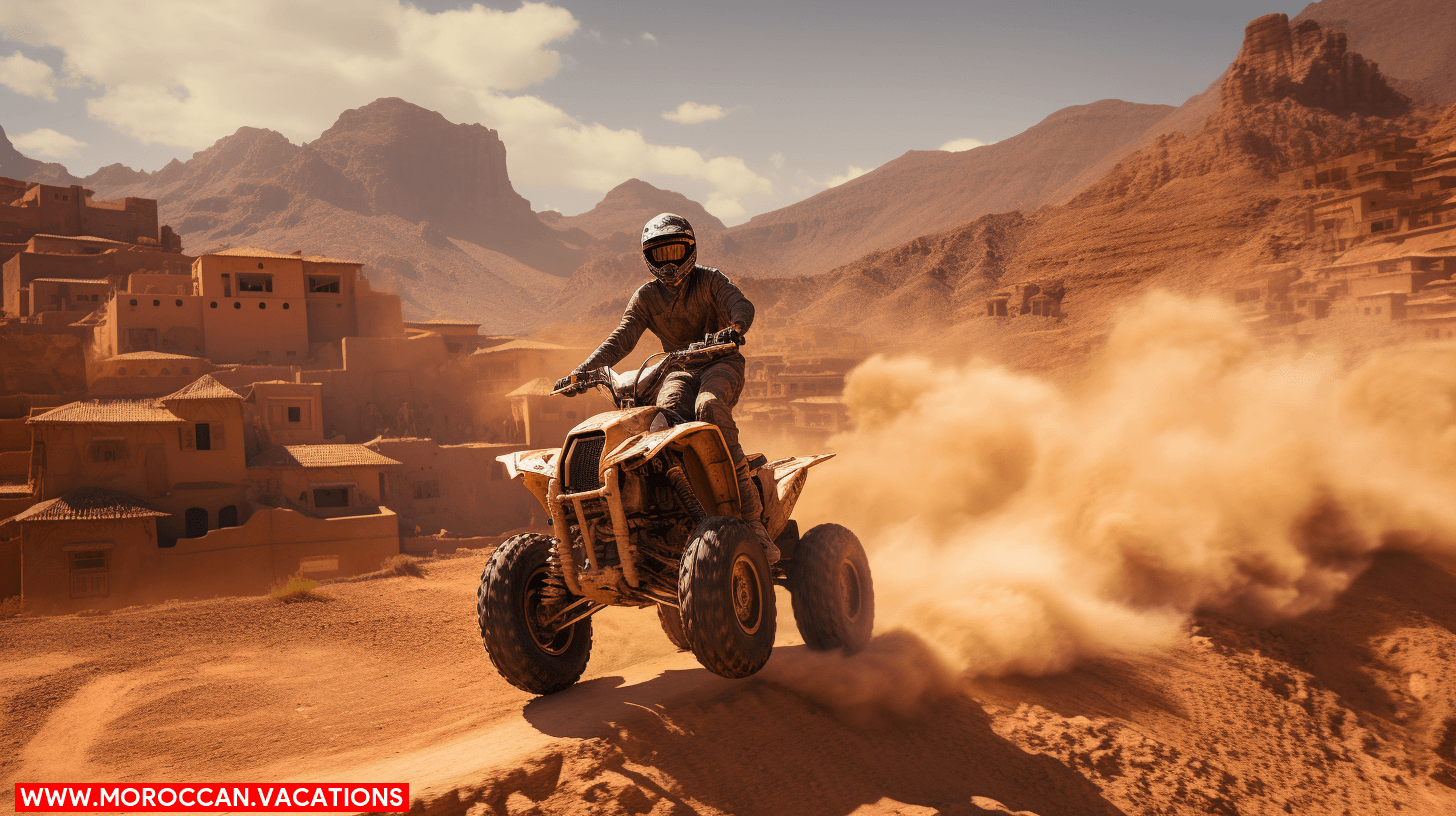 Quad biker tackling rugged, dusty terrains of Dades Valley.