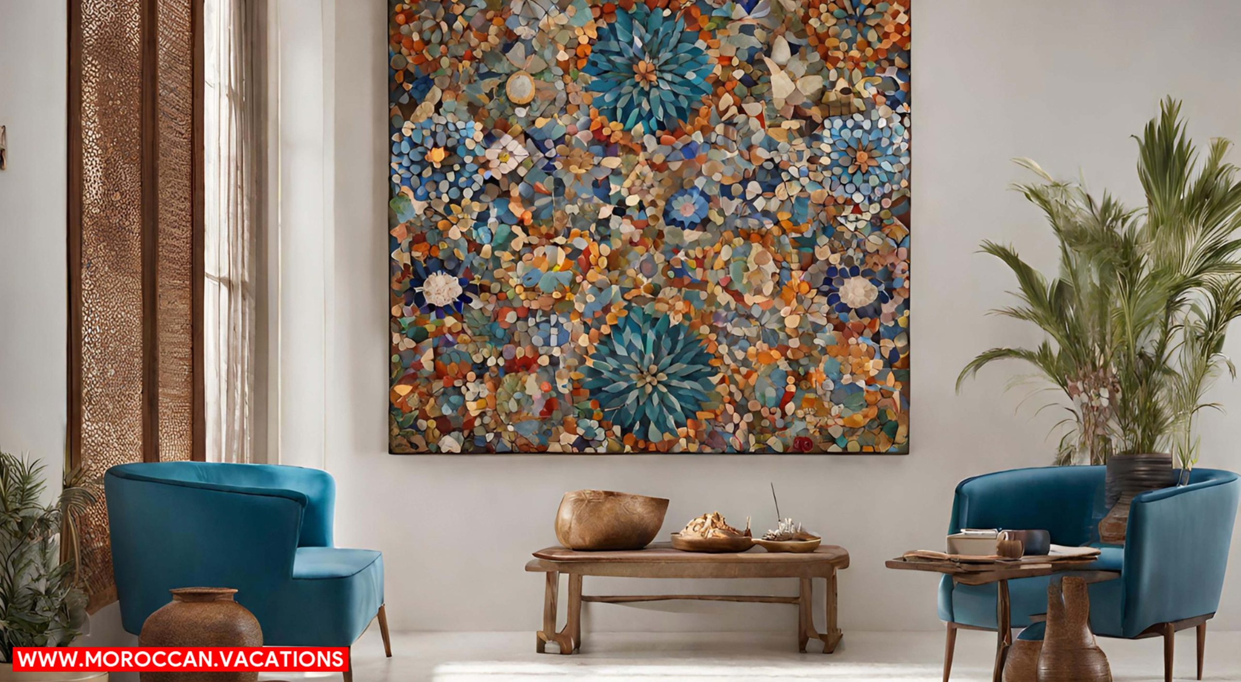 The essence of Moroccan artistic innovation by showcasing a vibrant and intricate mosaic artwork.