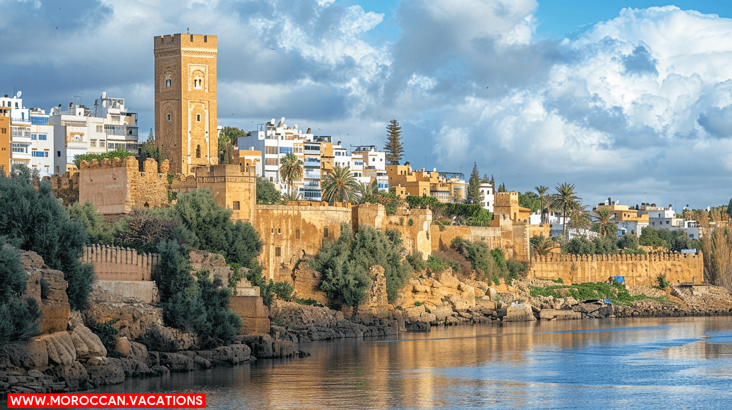 Aerial view of historic sites and landmarks in Rabat, showcasing the city's rich history and cultural heritage.