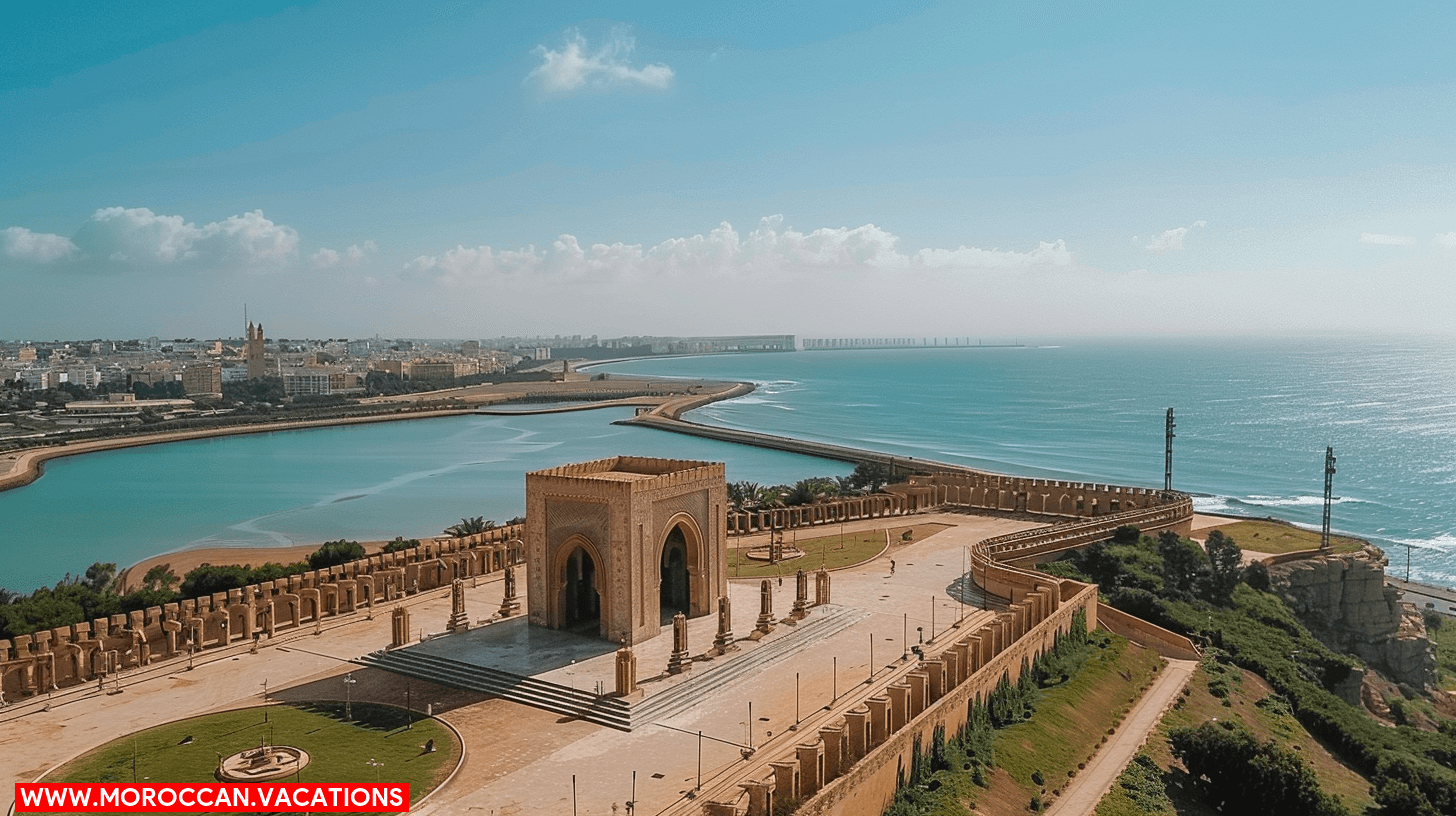 A panoramic view of Rabat's skyline showcasing its historical landmarks and modern architecture, inviting viewers to explore the city's rich cultural heritage and vibrant atmosphere.
