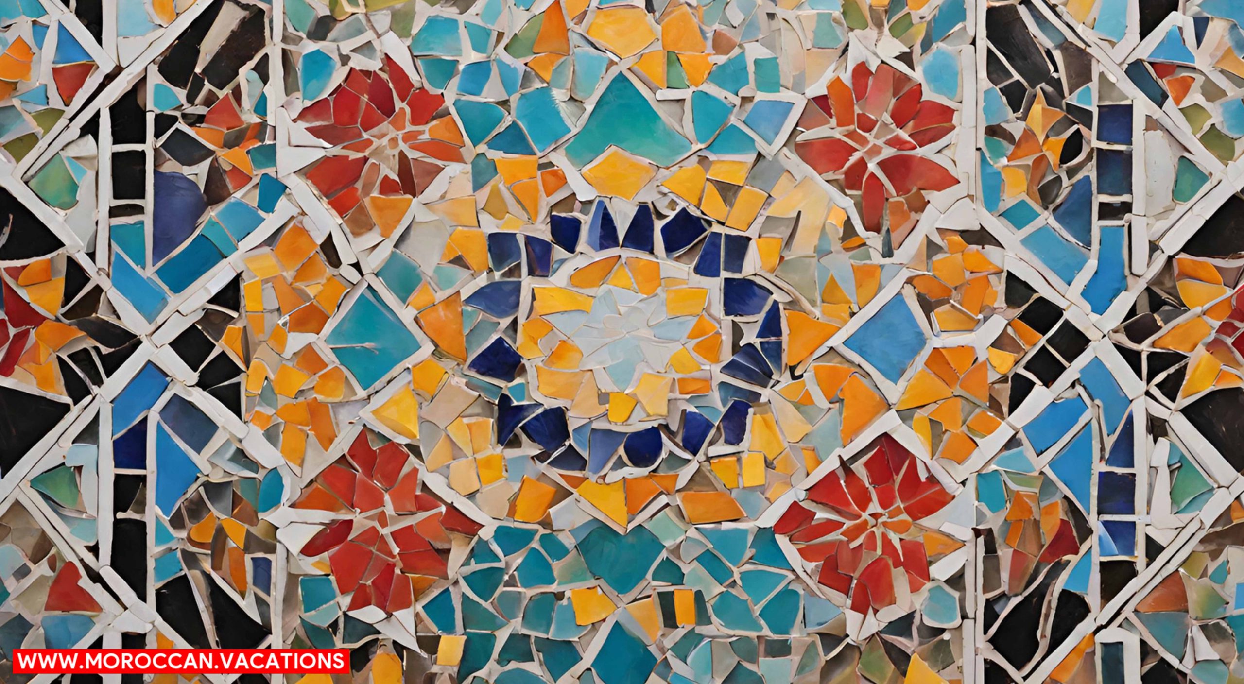 A vibrant Moroccan mosaic artwork fused with contemporary graffiti elements.