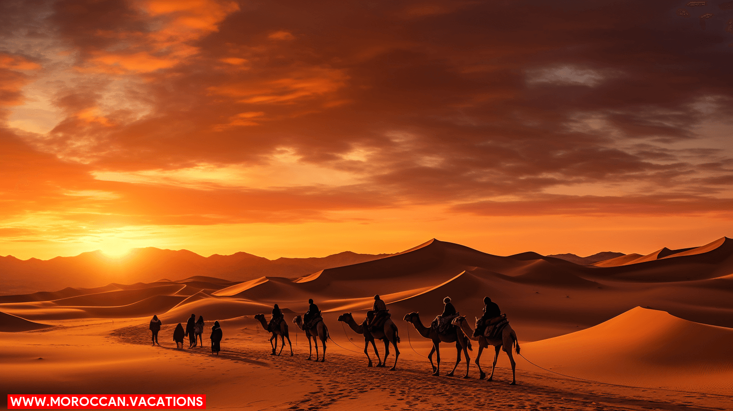 Aerial view of Erg Chebbi's desert landscape, showcasing sand dunes and geological formations.