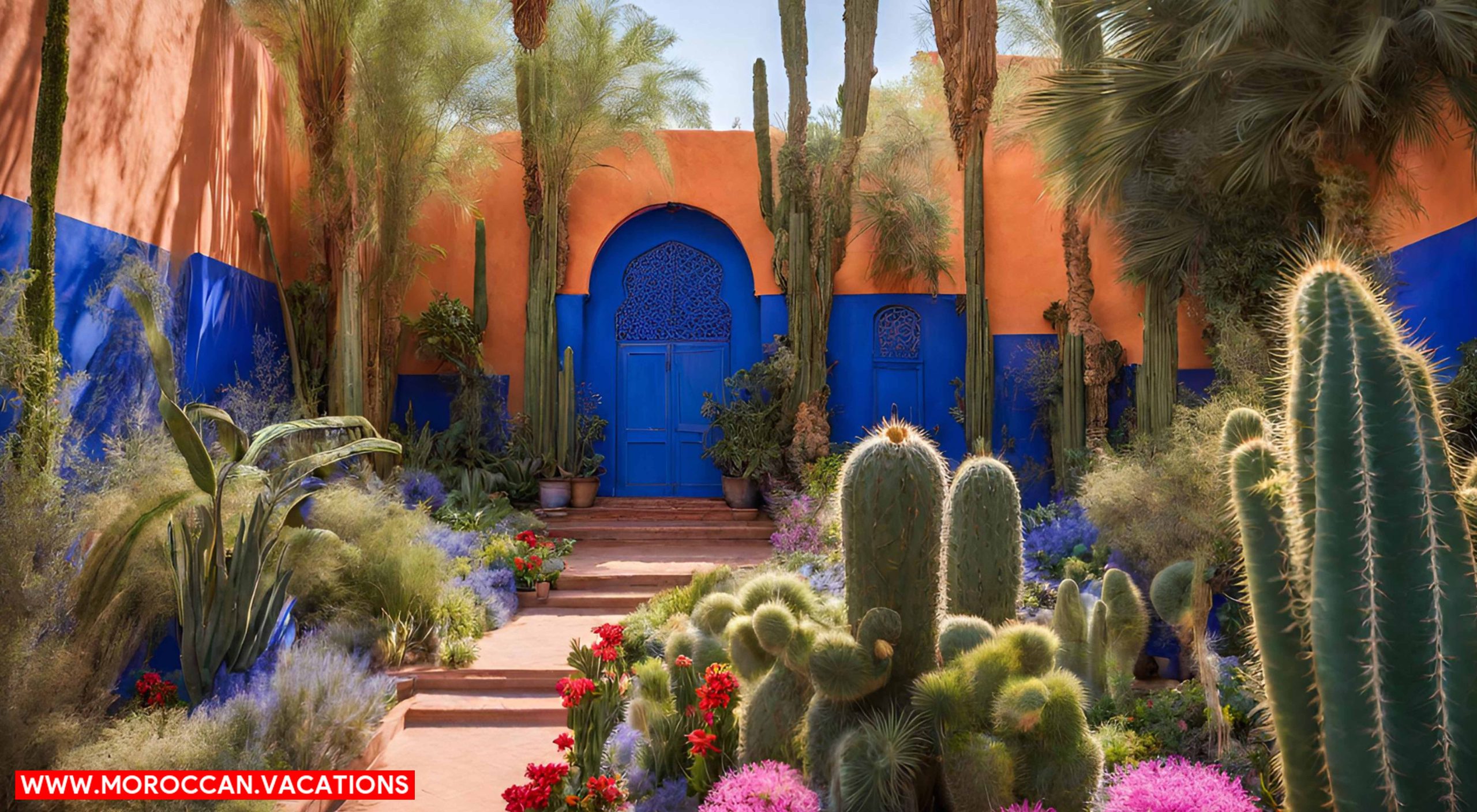 The vibrant Majorelle Garden in Marrakesh, highlighting its unique plant species.